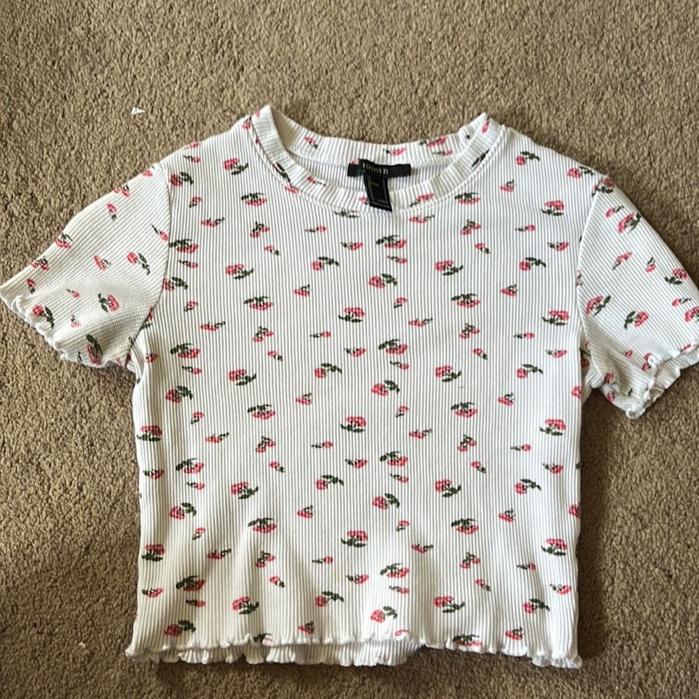 White floral pattern crop top